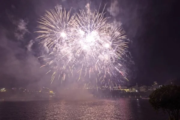 Siyah gökyüzüne karşı renkli havai fişekler