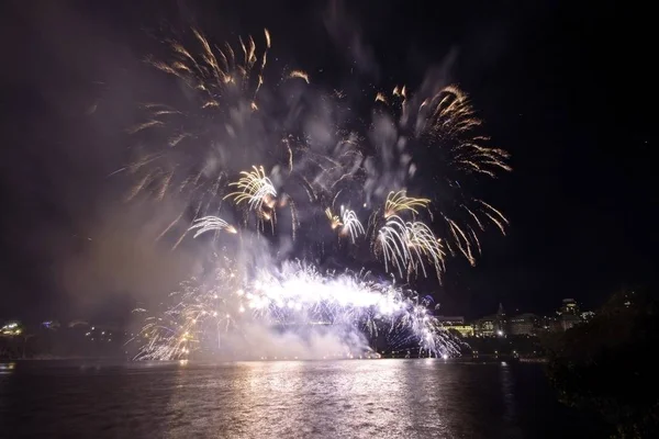 Siyah gökyüzüne karşı renkli havai fişekler