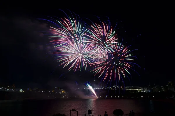 Fuegos Artificiales Colores Contra Cielo Oscuro — Foto de Stock