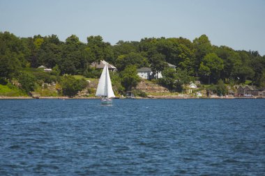 Nehirde bir yelkenli.