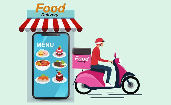 Aplicación Móvil Entrega Alimentos Ilustración Para Entrega Alimentos Línea Que — Vector de stock