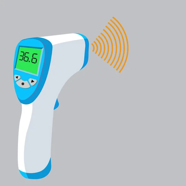 熱を測定するハンドヘルド温度計体温計 医学のポスターのための キーツール範囲発生制御 Covid 19の発生 新しい正常の新しい生き方の一部です — ストックベクタ