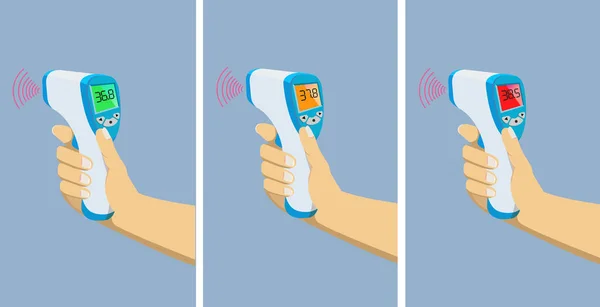 Höger Hand Höll Handhållen Termometer För Att Mäta Feber Kroppstemperaturmätare — Stock vektor