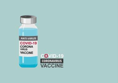 Vektör illüstrasyon aşısı, şişe ve virüs. Koronavirüs enfeksiyonu önleme, aşılama ve tedavisinde kullanılır (Coronavirus disease 2019, COVID-19, nCoV 2019). Tıp bulaşıcı kavramı.