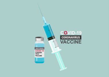 İğne için ilaç şişesi. Aşı için tıbbi cam şişeler ve şırınga. İzole vektör illüstrasyonu Covid-19 Coronavirus konsepti. 