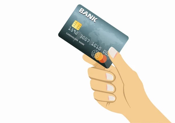 Κρατώντας Μια Γκρι Πιστωτική Κάρτα Απομονωμένη Λευκό Φόντο Εικονογράφηση Διάνυσμα — Διανυσματικό Αρχείο