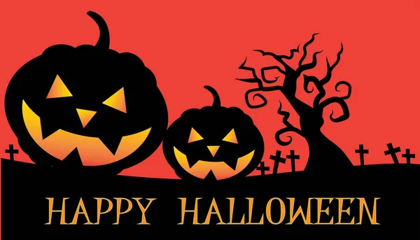 Fundo Halloween Abóboras Halloween Sombra Negra Junto Com Árvores Túmulo —  Vetores de Stock