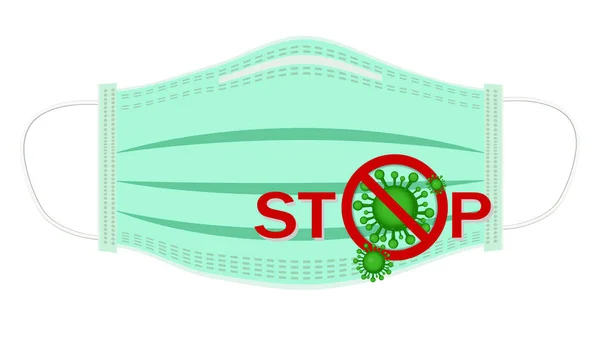 Koncept Lékařské Masky Zastavte Koronavirus Covid Symbol Zeleného Viru Uvnitř — Stockový vektor