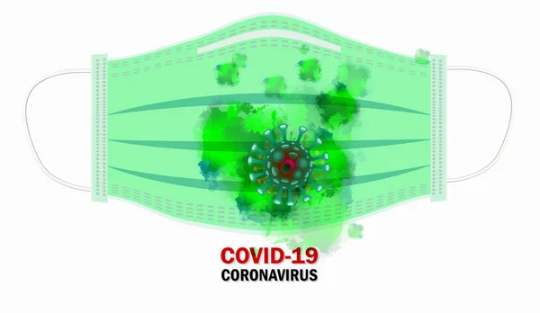Концепція Медичної Маски Зупинити Коронавірус Covid Символ Зеленого Вірусу Всередині — стоковий вектор