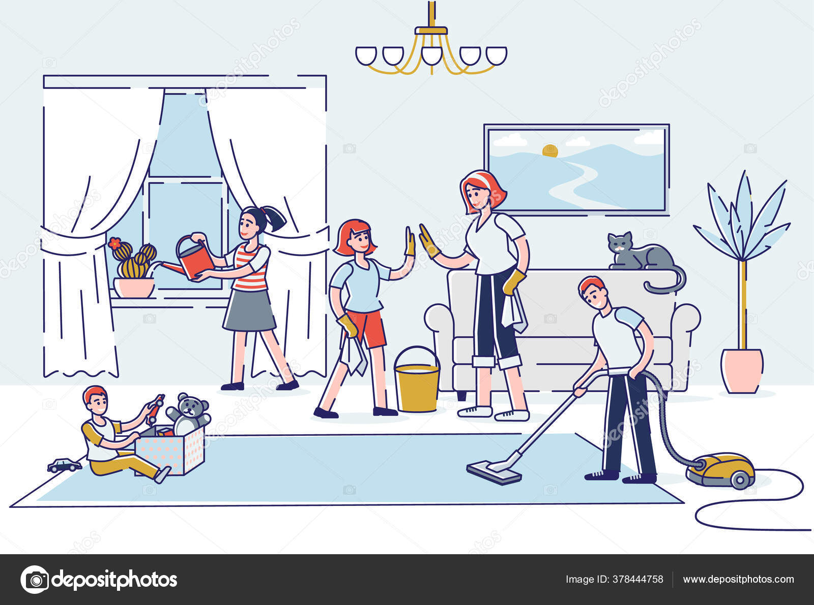 Family cleaning house father mother and kids Vector Image