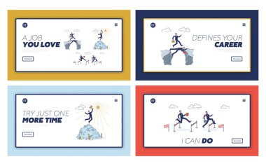 Çizgi film iş adamlarıyla dolu bir iniş sayfası. Kariyer ve liderlik iş kavramları