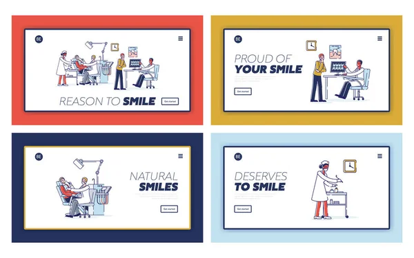 Landing pages set for dental clinic website for online service. Zahnmedizin und Mundhygiene — Stockvektor