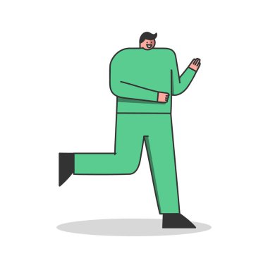 Erkek koşucu egzersizleri. Erkek koşu egzersizi. Formda ve sağlıklı çizgi film karakteri