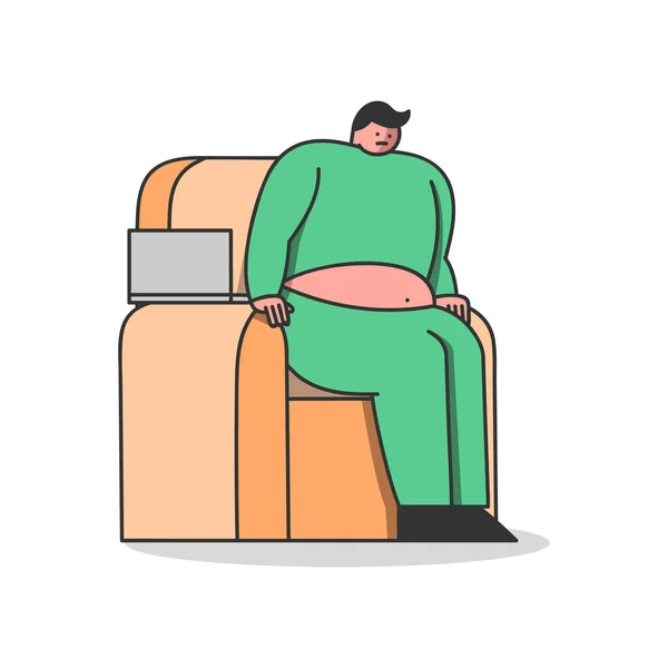 Hombre con sobrepeso levantándose del sillón. Pérdida de peso y concepto de estilo de vida poco saludable — Vector de stock