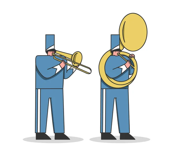 Musiciens de l'orchestre militaire en uniforme de festival jouant du trombone et de la trompette — Image vectorielle