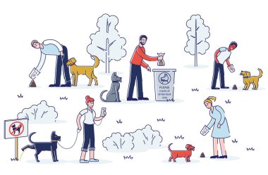 Köpeğin arkasını temizliyorum. Kamu parkında yürürken evcil hayvan sahipleri atık topluyor.