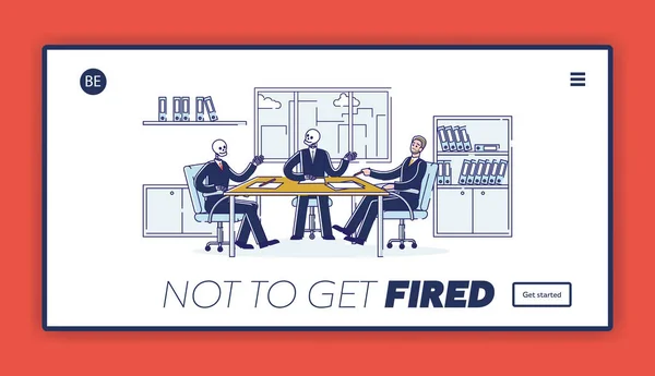 Professionelle Burn-out-Landing Page. Geschäftsmann trifft auf Skelett-Workaholics — Stockvektor