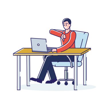 Adam dizüstü bilgisayar kullanırken hoşlanmadığını gösteriyor. Tatmin olmayan kullanıcı veya istemci