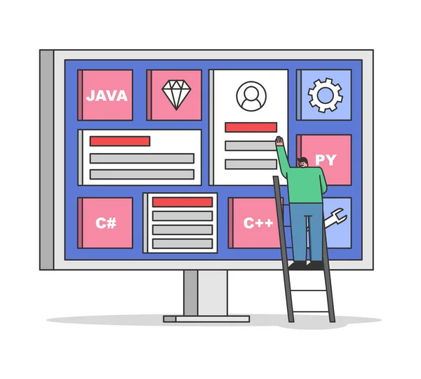 Le codage des développeurs utilise des langages de programmation pour développer le site Web. Concept de conception et développement Web — Image vectorielle