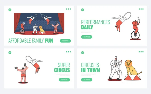 Conjunto de plantillas de landing pages de circo. Bienvenido al concepto de evento de carnaval de circo — Vector de stock