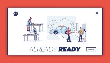 Pizza dağıtım servisi için dilimleme, paketleme ve teslim işlemleri ile iniş sayfası