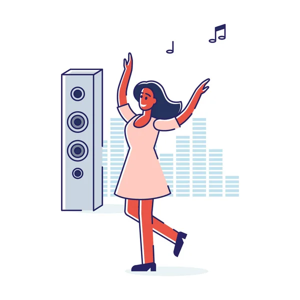 Mujer bailando. Feliz sonrisa afroamericana chica danza disfrutando de la música — Vector de stock