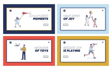 Oyuncaklarla oynayan çocuklar, web sitesi tasarımı için şablon iniş sayfaları