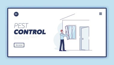 Böcek Kontrol İniş Sayfası. Pencereye cibinlik takan bir adam.