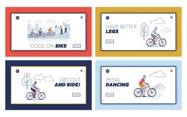 Bisikletli bisikletçilerin olduğu iniş sayfaları. Bisiklet yarışı şablonları