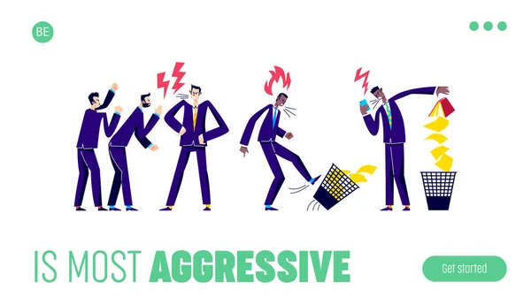 Pessoas agressivas a discutir. Design de landing page com personagens de empresários irritados — Vetor de Stock