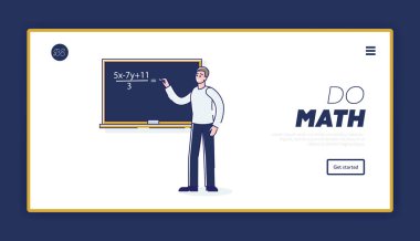 Matematik dersi ya da özel web sitesi karatahta matematik öğretmeniyle iniş sayfası şablonu