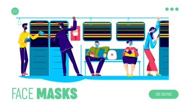 Toplu taşıma şablonu iniş sayfasında veya poster tasarımında takılan yüz maskeleri