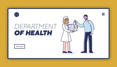 Coronavirus önleme ölçümleri, hemşire maske takarak iniş sayfasını ölçer.