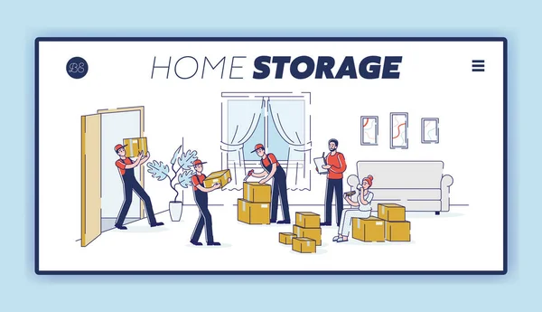 Teslimat şirketi web sitesi için ev taşıma hizmeti ve ev depolama iniş sayfası şablonu — Stok Vektör