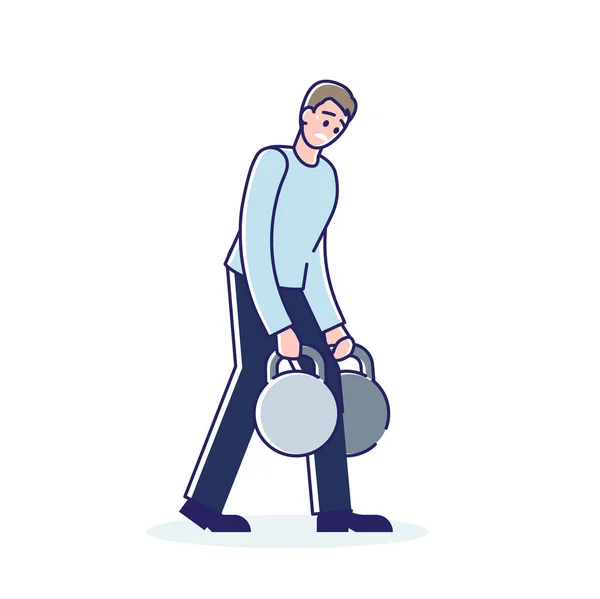 L'homme porte un fardeau insupportable, dessin animé masculin tenant un lourd poids des impôts ou de la dette — Image vectorielle