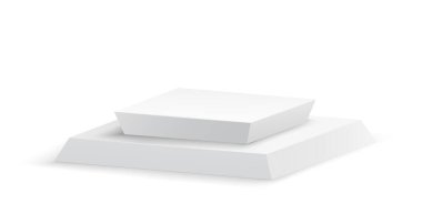 Podyum gerçekçiliği. Beyaz arkaplanda kare boş sahne ve 3d şablonu