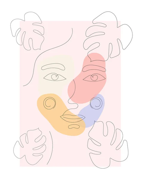 Femme Abstraite Face Dessin Ligne Style Minimaliste Portrait Illustration Vectorielle — Image vectorielle