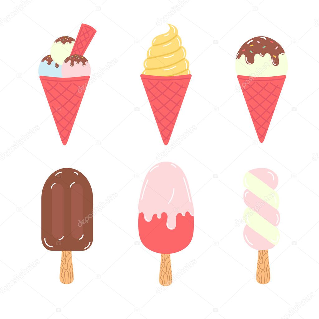 Ice cream icons set. Vector illustration for web design and print.