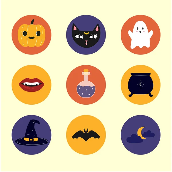 Halloween Iconen Ingesteld Vector Illustratie Geschikt Voor Social Media Verhalen — Stockvector