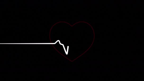 Ett pulserande rött hjärta med hjärtslag platt linje — Stockvideo