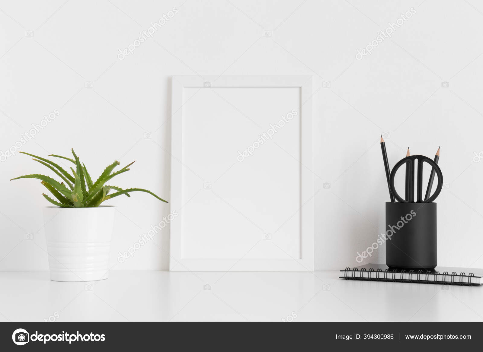 Download White Frame Mockup Succulent Plant Workspace Accessories White Table Portrait Stock Photo Image By C Snoflinga 394300986