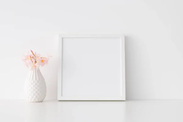 Modèle Carré Blanc Avec Laurier Rose Dans Vase — Photo