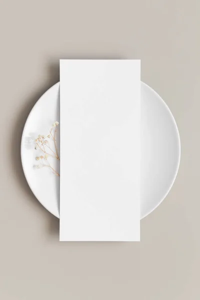 Modello Carta Menù Con Gypsophila Piatto Rapporto 4X9 — Foto Stock