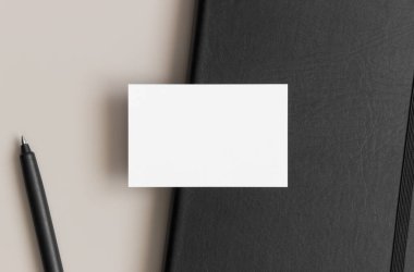 Beyaz kartvizit, 85x55mm 'lik. Çalışma alanı kavramı.