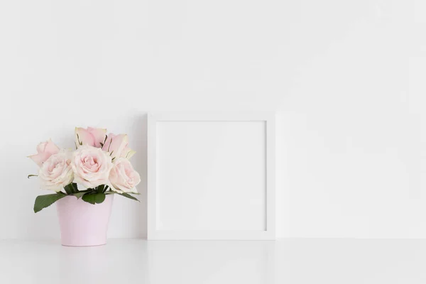 Download Horizontal Frame Mockup Red Flowers White Background Elegant Pretty Stock Photo 200191480