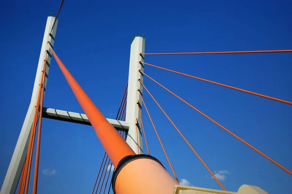 Puente Construcción Del Puente Con Pilones Varsovia Cielo Azul —  Fotos de Stock