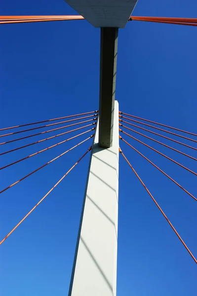 Bro Konstruktion Bron Med Pyloner Warszawa Från Ovan Blå Himmel — Stockfoto