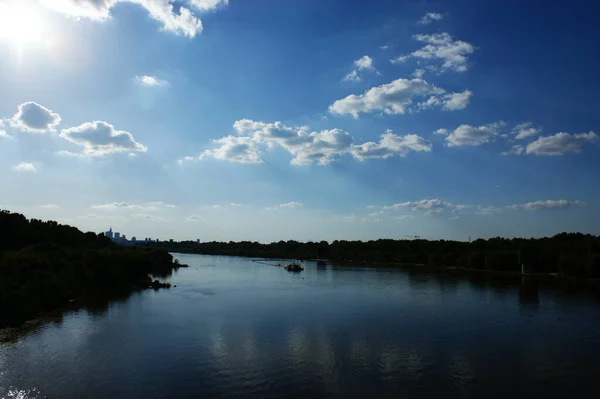 Vistule Pologne Coucher Soleil Sur Rivière Dans Panorama Ville Capitale — Photo