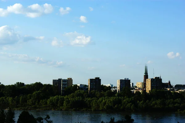 Řeka Visla Polsku Západ Slunce Řece Městě Panorama Hlavního Města — Stock fotografie