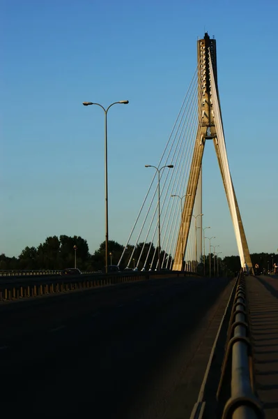 Puente Construcción Del Puente Con Pilones Varsovia Calle Vacía —  Fotos de Stock